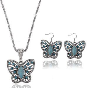 Turquoise Butterfly Necklace & Earrings Set